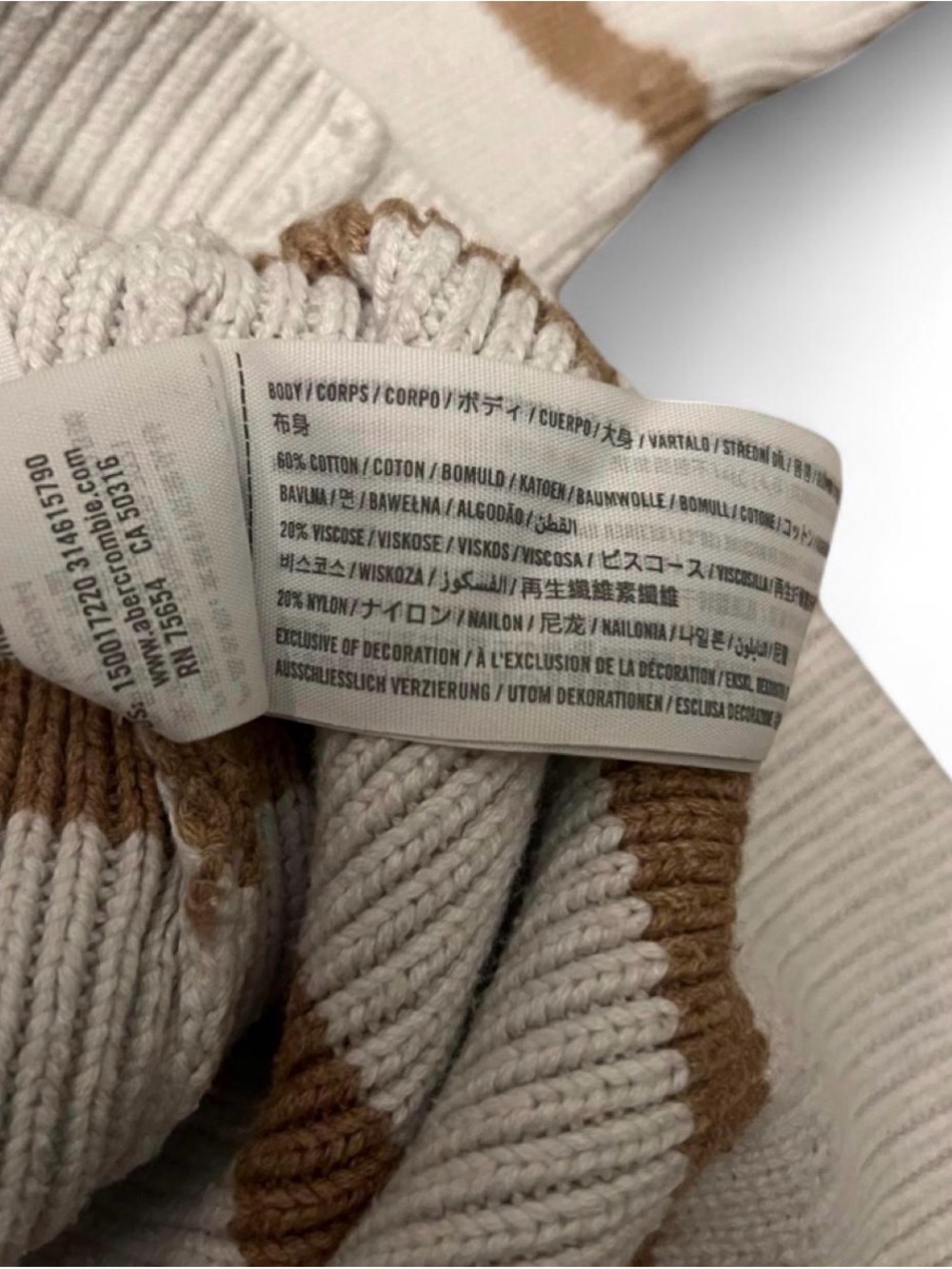 Abercrombie & Fitch Cream Sweater Crewneck with Brown Stripes Women’s XS - Picture 6 of 7